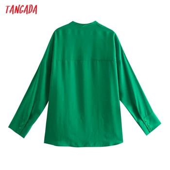 Tangada Ženy Nadrozmerné Zelená Dlhé Tričko Dlhý Rukáv Elegantné Ženy Príležitostné Voľné Topy Blusas 5Z63
