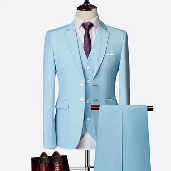 Oblek Mužskej 3 Kus Nastaviť Business pánske Obleky, Komplety Veľké Veľkosti Boutique Vyhovovali Slim 2021 High-end Formálne Fit Strany Svadobné Pravidelné