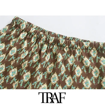 TRAF Ženy, Elegantná Móda Tlačené Rovné Nohavice Vintage Vysoko Elastický Pás Ženské Nohavice Mujer
