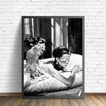 Audrey Hepburn s Mačka Filmové Plagáty Vytlačí Módne Čierne Biele Vintage Plátno na Maľovanie na Stenu Umenie Obývacia Izba Domova