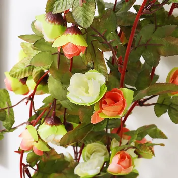 220 cm Rose Umelého Hodvábu Kvetov Jesenné Dekorácie Plastové Dlhé Viniča Garland Falošné Kvet Vianoce Domov Kúpeľňa Balkón Dekor