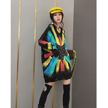 Príliv značky ženy 2021 jar nové módne sveter žien kórejský štýl s kapucňou sveter star sveter strednej dĺžky streetwear módy