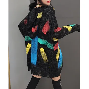 Príliv značky ženy 2021 jar nové módne sveter žien kórejský štýl s kapucňou sveter star sveter strednej dĺžky streetwear módy