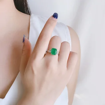 GICA GEMA Módne 8*10 mm Obdĺžnik Prstene Pre Ženy, Dievča Vytvorené Smaragdovo Zelený Drahokam Vintage Sľub Ženské Dary, Jemné Šperky