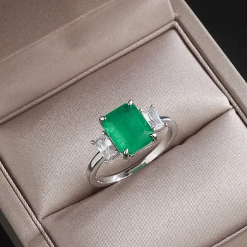 GICA GEMA Módne 8*10 mm Obdĺžnik Prstene Pre Ženy, Dievča Vytvorené Smaragdovo Zelený Drahokam Vintage Sľub Ženské Dary, Jemné Šperky