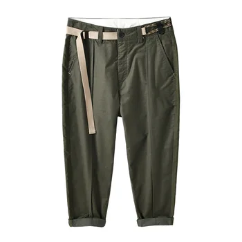 AMI Khaki Japonský bežné nohavice pánske mládež trakmi, voľné malé rovnou nôh nohavice tenké módne nohavice na jar