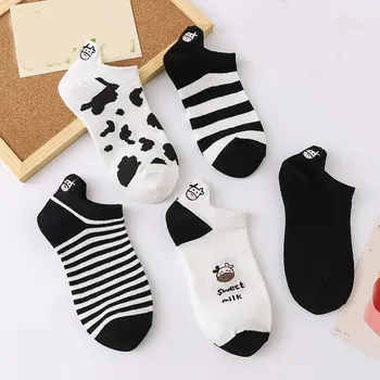 2021 Roztomilý Pančuchový Tovar Zviera Tlače, Členkové Ponožky, Bavlnené Ponožky Kawaii Loď Ponožky Letné Biele Pruhované Krava Skarpety Socken Calcetines