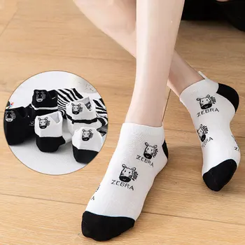 2021 Roztomilý Pančuchový Tovar Zviera Tlače, Členkové Ponožky, Bavlnené Ponožky Kawaii Loď Ponožky Letné Biele Pruhované Krava Skarpety Socken Calcetines
