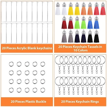 Akryl Keychains Prázdne Farebné Strapce Kovové Dekorácie Keyrings Akryl Transparentný Prázdne Nastaviť pre DIY Projekty X4YA
