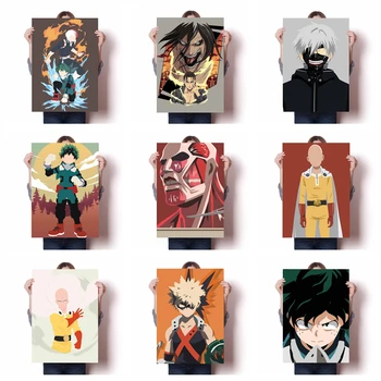 Japonská Anime, Môj Hrdina Academia Jeden Úder Muž Útok na Titan Umenie Domov Stenu Decor Obrázok Izba Kvalitné Plátno, Maľovanie Plagátu