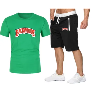 Značka Backwoods Mužov tričko Beach Šortky Sady 2021 Letné Športové Jogging Nohavice T-shirt streetwear Harajuku Topy Tričko