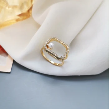 Mihan Módne Šperky Duté Kovové Prst Krúžky Populárny Dizajn Zlaté Pokovovanie Lesklé Crystal Jeden Simlated Pearl Ženy Krúžok