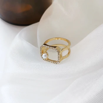 Mihan Módne Šperky Duté Kovové Prst Krúžky Populárny Dizajn Zlaté Pokovovanie Lesklé Crystal Jeden Simlated Pearl Ženy Krúžok