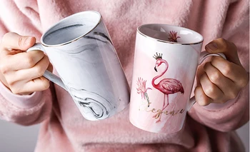 Tvorivé keramické Mramorované hrnček flamingo vzor hrnčeky s lyžicou veko,Šálku kávy hrnčeky na čaj,Mlieko, Čaj Raňajky poháre vianočný hrnček