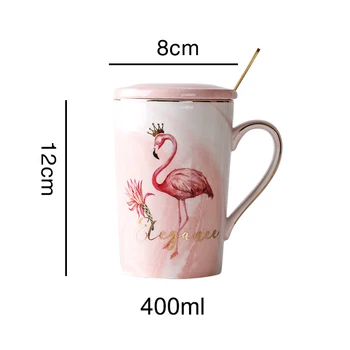 Tvorivé keramické Mramorované hrnček flamingo vzor hrnčeky s lyžicou veko,Šálku kávy hrnčeky na čaj,Mlieko, Čaj Raňajky poháre vianočný hrnček