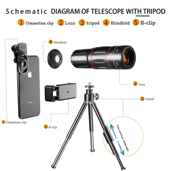 Tongdaytech rozloženie izieb 28x HD Kamery Telefónu Objektív Ďalekohľad, Zoom Makro Objektív Rybie Oko Lente S Statívy Pre Iphone, Samsung Smartphone Xiao