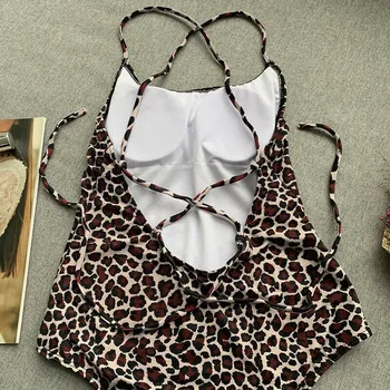 Ženy Leopard Vytlačené Bikini Set Bez Rukávov Backless Plávanie Oblečenie Jednodielne Plavky Celé Plavky Plavky S Push Up Podprsenka Bikiny