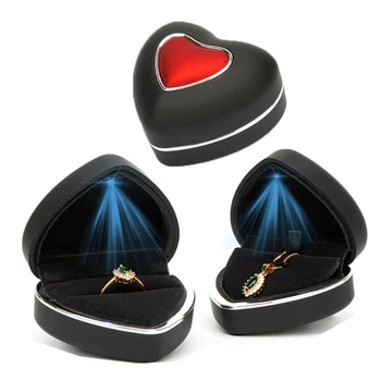 1 Pc v tvare Srdca LED Svetlo, Svadobný Prsteň Box Zásnubné Prstene, Náhrdelníky Náušnice, Prívesky, Šperky Zobraziť Prípade Držiteľ Darček