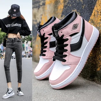 2021 jar a v lete kožené ženské športové bežecké topánky, ružový priedušná proti sklzu vulkanizovanej voľný čas vysoká vrchný topánky