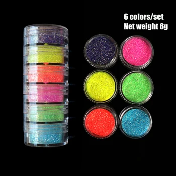 6 Farieb/set Holografické na Nechty, Glitter Iskrivý Flitrami Neon Pigment Cukru Prach, Prášok Nail Art Dekorácie Manikúra Príslušenstvo