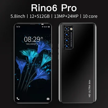 Globálna Verzia Rino6 pro Smartphony 5.8 Palcový 4800mAh 12+512 gb diskom Mobilné Telefóny 13MP +24MP HD Kamera Android10 Dual SIM mobilné telefóny