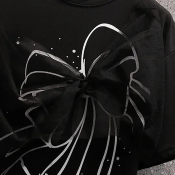 Plus Veľkosť Ženy Lete Elegantné Prom OL Vyhovovali 3D Luk T Shirt Top A Čierne Biele čiary Sukne Dve Kus Nastaviť Zodpovedajúce Pracovné Oblečenie
