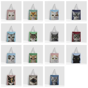 3D Mačky Vytlačené Nákupní Taška Pre Ženy Móda Krásne Plátno Taška cez Rameno Zábavné Harajuku Eco Opakovane Prenosné Úložné Puzdro