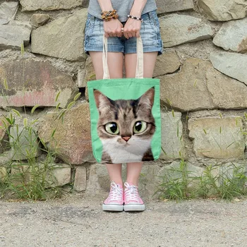3D Mačky Vytlačené Nákupní Taška Pre Ženy Móda Krásne Plátno Taška cez Rameno Zábavné Harajuku Eco Opakovane Prenosné Úložné Puzdro