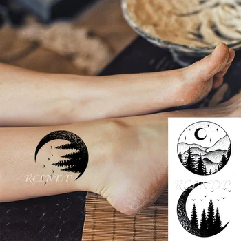 Nepremokavé Dočasné Tetovanie Nálepky Moon Hill Forest Hviezda Strom, Vták, Zviera Falošné Tatto Flash Tetovanie Tela Umenie pre Dievča Ženy Muži