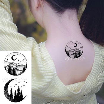 Nepremokavé Dočasné Tetovanie Nálepky Moon Hill Forest Hviezda Strom, Vták, Zviera Falošné Tatto Flash Tetovanie Tela Umenie pre Dievča Ženy Muži