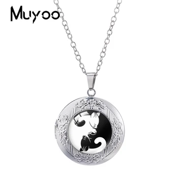 2021 Nové Yin Yang Mačka Medailón Náhrdelník Čierna Biela Prívesky Kolo Sklo Cabochon Foto Šperky, Ručne Vyrábané Darčeky