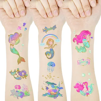 Laser Morská víla Tetovanie Nálepky Dieťa, Deti, Dievčatá, Dočasné Tetovanie Nálepky Roztomilý Zvierat Morská víla Tetovanie na Tele Letná Party Dodávky