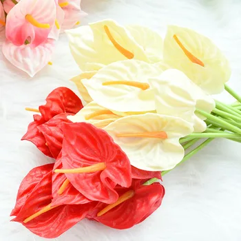 5 ks 32 cm Vysoko Kvalitné Umelé Anthurium Kytice Kvetov Skutočný Dotyk Falošné Kala Lily Pre Svadby, Narodeniny, Party Domova