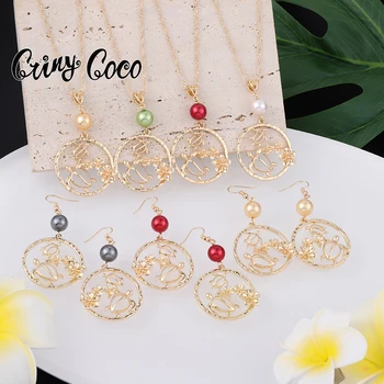 Cring Coco Farebné Perly Šperky Sady dámskej módy havajskom Ostrove Korytnačka Kvet Ibišteka Prívesky, Náhrdelníky, Náušnice Dievča