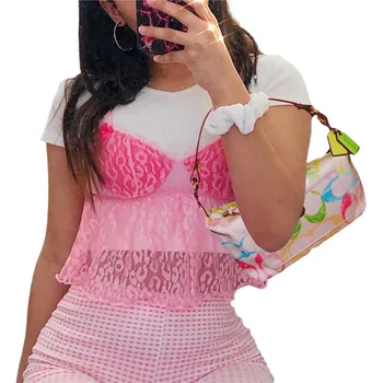 Y2k Nádrže Topy Plodín Čipky Roztomilý Femme Halter Ružová Pre Dievčatá Sexy Camis Žena 2020 Neurčená Módne Ženy Blúzky Lete Sweetown