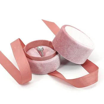 1Pcs Ružová Velvet Kolo Šperky Box Pre Svadobné Zásnubný Prsteň Náušnice, Náramok, Náhrdelník Šperky Bowknot Balenie Displej