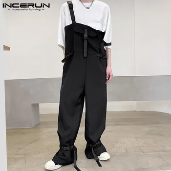Móda Mužov Jumpsuit Farbou Náprsníkové Nohavice Streetwear Multi Vrecká Uvoľnené Remienky kórejský 2021 Bežné Trakmi Mužov S-5XL INCERUN