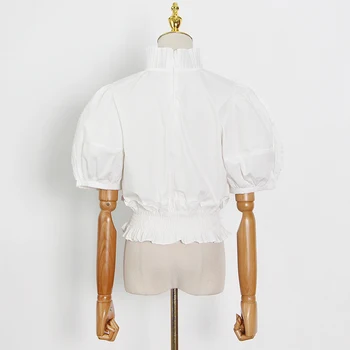 TWOTWINSTYLE Ruched Košele Pre Ženy Stojí Golier Lístkového Polovičný Rukáv Štíhle Biele Blúzky Žena 2021 Jarné Oblečenie Móda Nové
