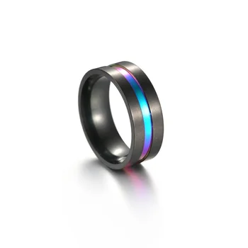 8 mm Luxusný Čierny Krúžok pre Mužov Groove Rainbow Nehrdzavejúcej Ocele Kapely Svadobné Trendy Bratskej Krúžky, Príležitostné Muž Šperky