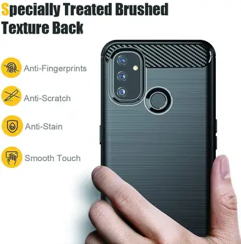 OnePlus Nord N100 Prípade Tvrdeného Skla Screen Protector, Shockproof Slim TPU Prípade Kartáčovaný Textúra Mäkké Gumy, Ochranný Kryt