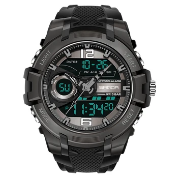 SANDA Značky pánske Nepremokavé Športové Hodinky, Duálny Displej Analógový Digitálny LED Elektronické Quartz Vojenské Náramkové hodinky relogio masculino