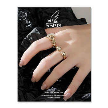 S'STEEL Reťazca Otvoriť Krúžky Darček Pre Ženy Rýdzeho Striebra 925 Luxusné Zlaté Zirkón Módne Krúžok Anillo Plata 925 Mujer Jemné Šperky