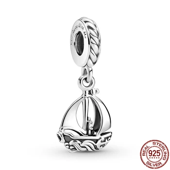 925 Sterling Silver Oceán Plachtenie Prívesok Fit Pôvodnej 3 mm Náramok&Náramok Pre Ženy Narodeniny Módne Šperky Darček