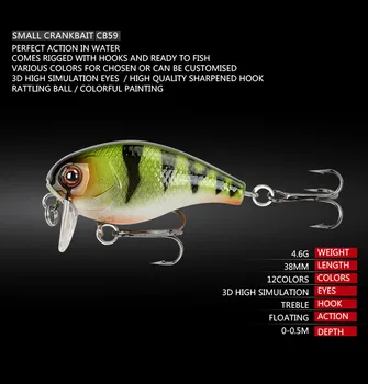 Crankbait Rybárske Lure 3.8 cm/4.6g3D oči Farebné telo, Plávajúce Wobbler Ťažké, Umelé Návnady kvalitné rybárske náčinie pesca