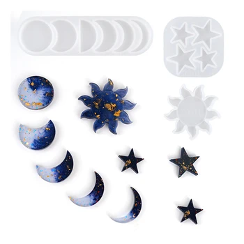 3ks kórejský Štýl, Hviezdy, Mesiac, Slnko Tvar Živice Formy Diy Crystal Art Epoxidové Planéty Prívesok Silikónová Forma Pre Remeselné Výrobu Nástrojov