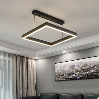Nový Moderný Minimalistický Led Obývacia Izba Luster Čierny Štvorec Na Dizajn, Kvalitu Domov Osvetlenie Jedáleň, Spálňa Svetlo Hala Chande