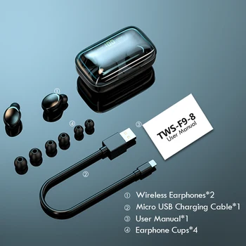 TWS Bluetooth Slúchadlá Športové Slúchadlá Bezdrôtové Slúchadlá 9D Stereo Slúchadlá s 2200mAh Plnenie Políčko pre Všetky Smartphony
