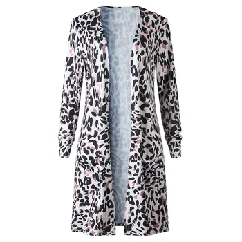 Goocheer Ženy Leopard Tlač Cardigan Coats Pončo Bežné Dlhý Rukáv Sveter Jumper Topy