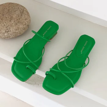 2021 Nových Dizajnérov Papuče Mid-Podpätky, Topánky Ženy Letné Sandále Non-Slip Flip Flops Sandále Pláži Papuče Topánky Feminimo Zelená