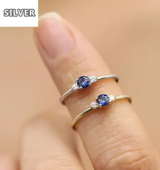925 Anillos Striebra 2 Farba Hot Predaj Jednoduché Farebné Ice Crystal Sapphire Krúžok Žien Diamantové Prstene Pre Ženy, 14 karátové Zlato, Šperky